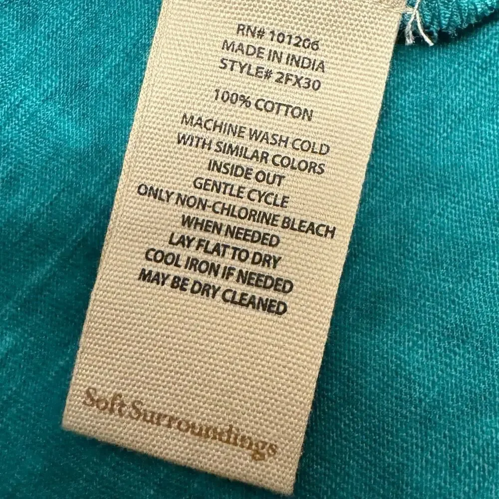 Soft Surroundings Teal Eyelet Knit Boho V-cut Quarter Sleeves Top Women's sz S - Picture 10 of 10